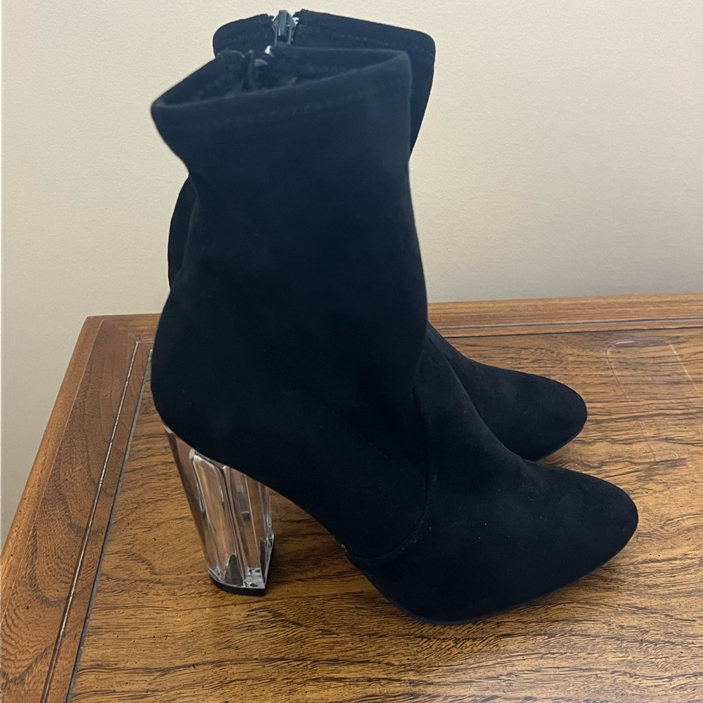 Black Suede Ankle Boots with Clear Heel